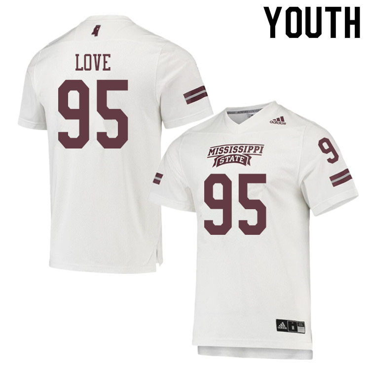Youth #95 Allen Love Mississippi State Bulldogs College Football Jerseys Sale-White
